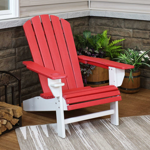 Sunnydaze All-Weather Two-Tone Outdoor Adirondack Chair with Drink Holder, Red and White, Single