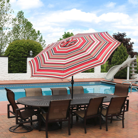 Umbrella over a dining table on the patio