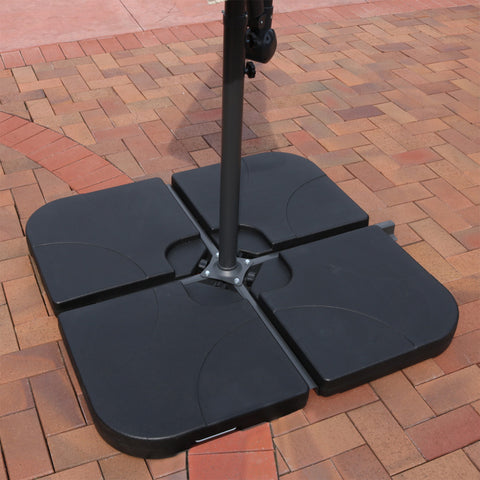 umbrella base weights holding a patio umbrella in place