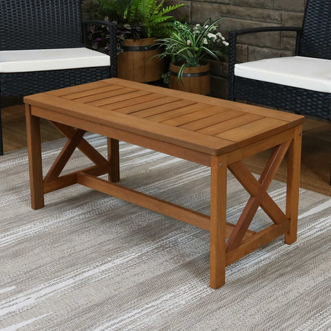Sunnydaze Decor Meranti Wood Outdoor Patio Coffee Table with Teak Finish