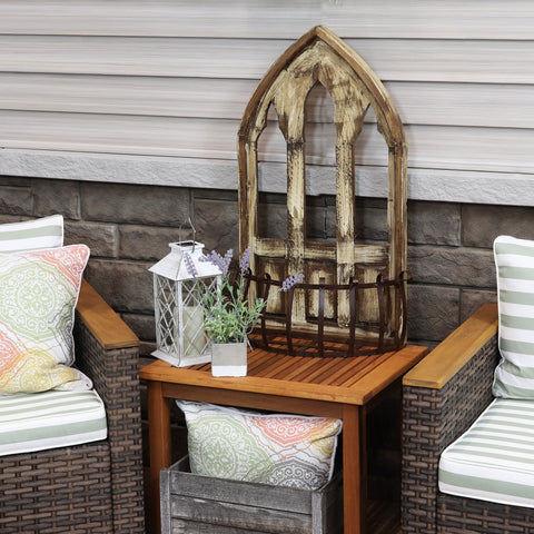 Decorative planter sitting on a table on the deck