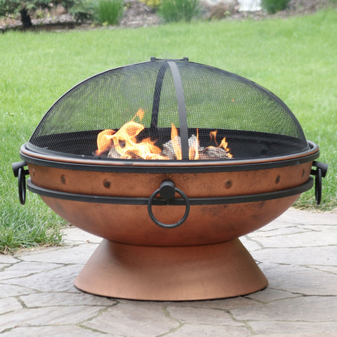 Fire pit with flames burning