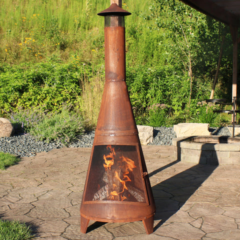 Chiminea on the backyard patio