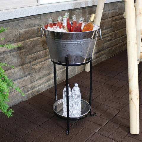Ice bucket with stand with vertical design perfect for small decks.