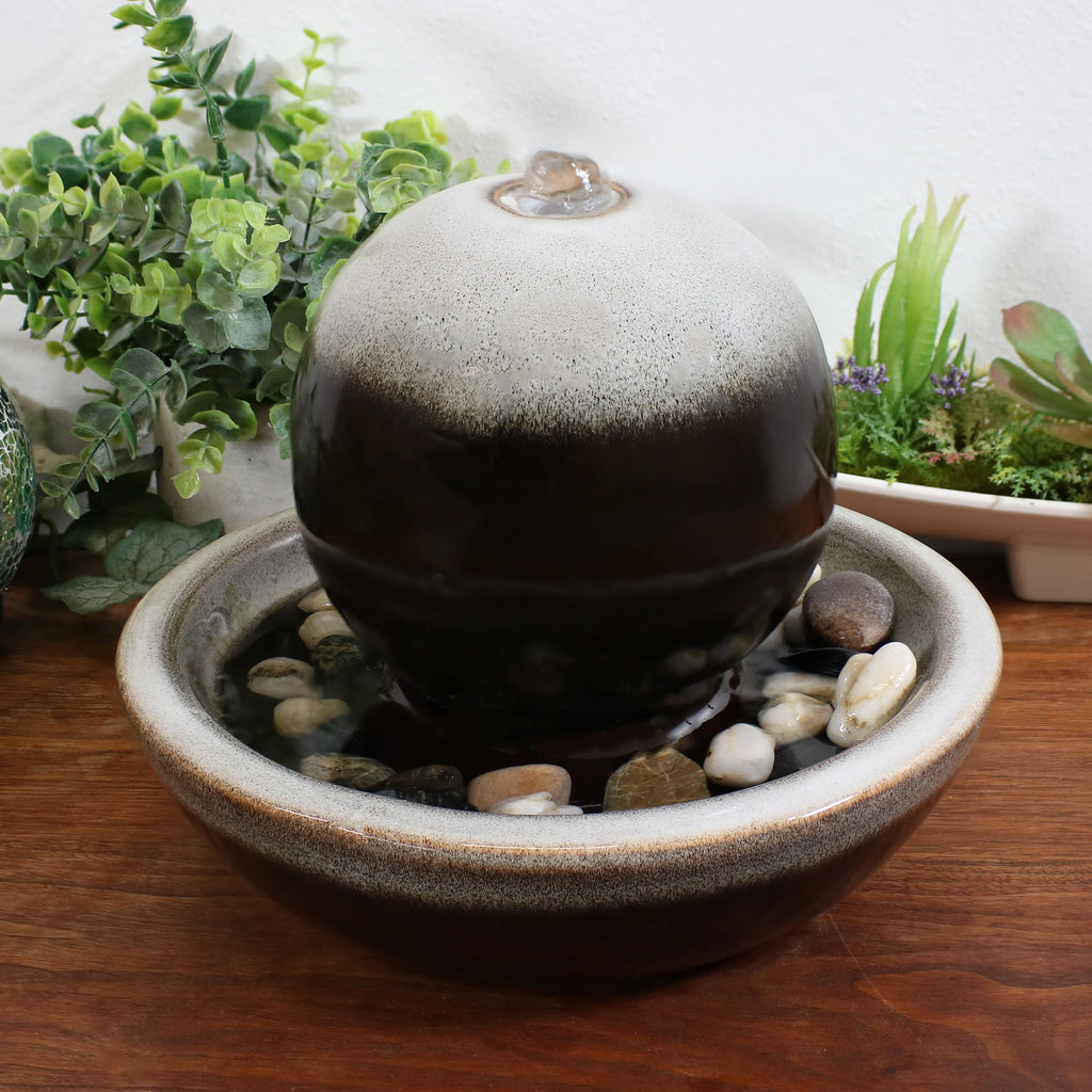 Ceramic Tabletop Fountain with Modern Orb Design