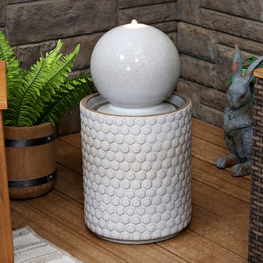 Modern Orb on Circle-Pattern Base Outdoor Fountain