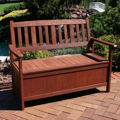 Sunnydaze Meranti Wood 2-Seat Outdoor Storage Bench