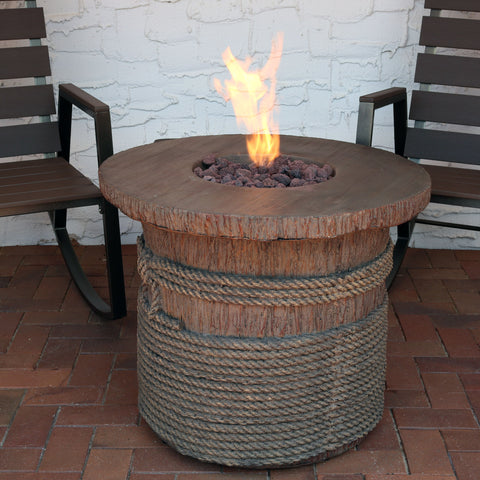 Sunnydaze Outdoor 29-Inch Rope and Barrel Design Propane Gas Fire Pit Table with Lava Rocks