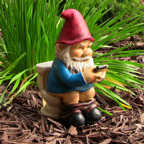 Sunnydaze Cody the Garden Gnome Reading Phone on the Throne - 9.5 Inches Tall