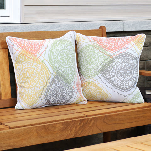 Sunnydaze Polyester Indoor/Outdoor Decorative Throw Pillow Set of 2 - 16-Inch, Muted Damask Mandalas