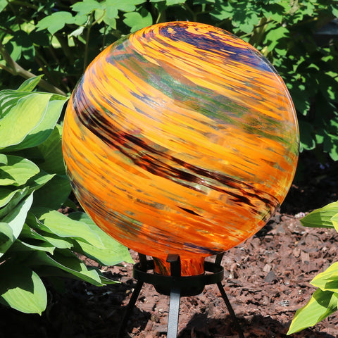 Orange gazing globe in a garden