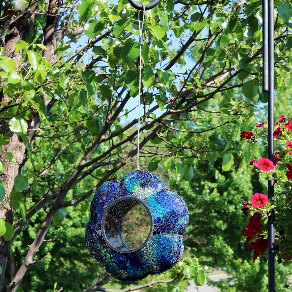 Indigo Flower Fly-Through Hanging Bird Feeder