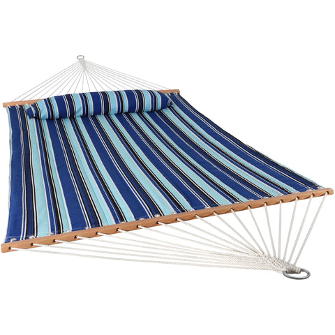 Sunnydaze 2-Person Quilted Fabric Double Hammock with Pillow & Spreader Bars - Catalina Beach