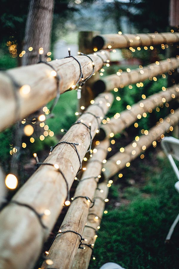 String Lights on Rustic Fence