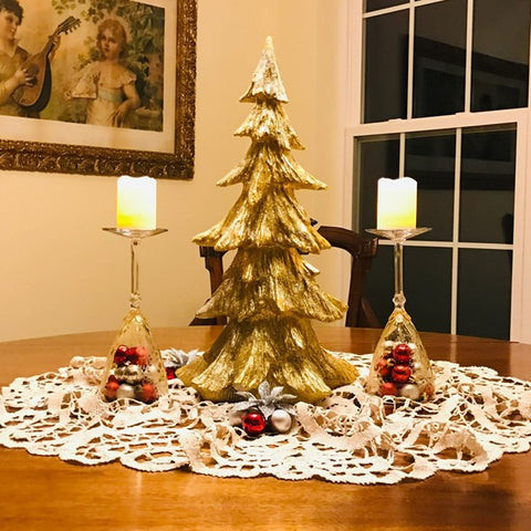 This tabletop holiday tree is a great way to decorate your dining room for Christmas.
