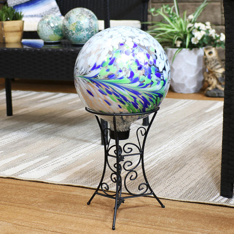 Gazing globe stand with a decorative accent on top