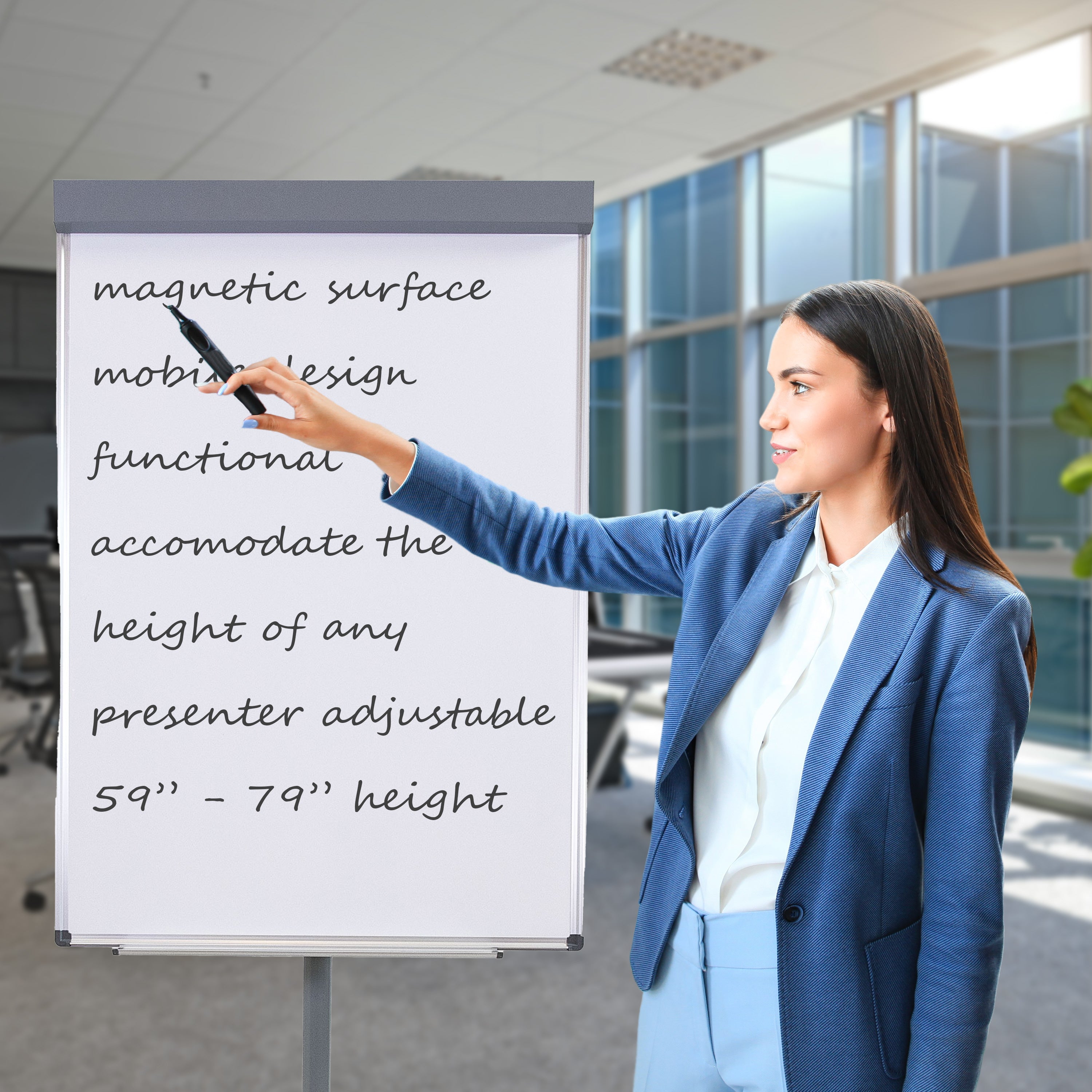 Sunnydaze Adjustable Rolling Magnetic Whiteboard with Flip Chart - Image 6