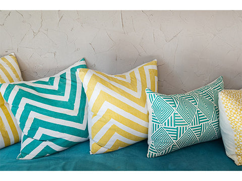 various patterns in yellow and teal