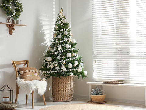 decorated Christmas tree in a basket