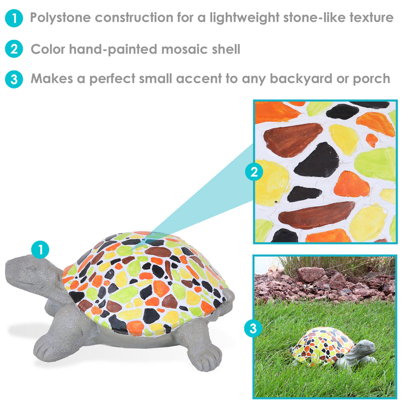 Sunnydaze Mildred the Hand-Painted Mosaic Turtle Statue - 10-Inch