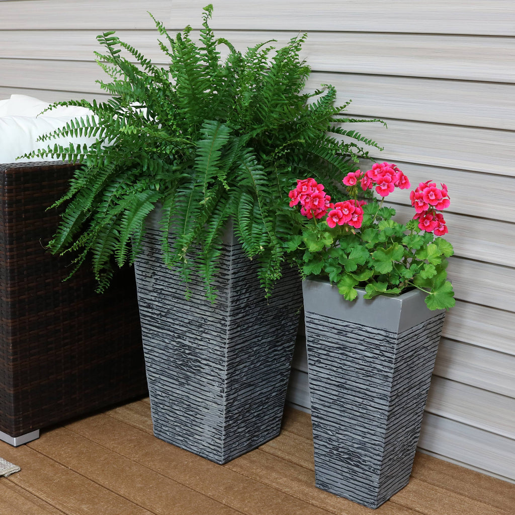 Sunnydaze High-Rise Fiber Clay Indoor/Outdoor Modern Square Flower Pot Planter Sets, Multiple Options Available