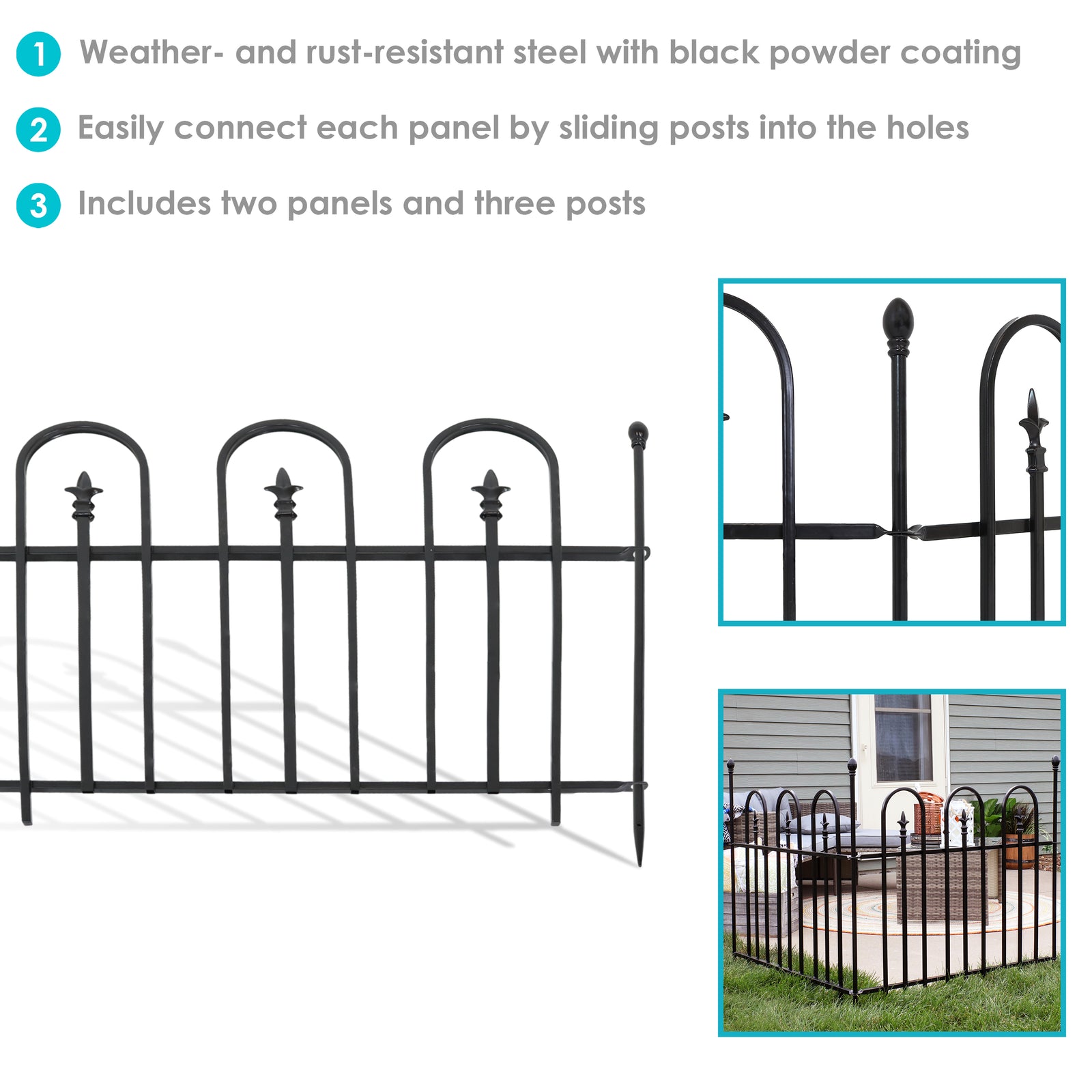 Sunnydaze 2-Piece Strasbourg Steel Garden Fence Panels - 6' Overall