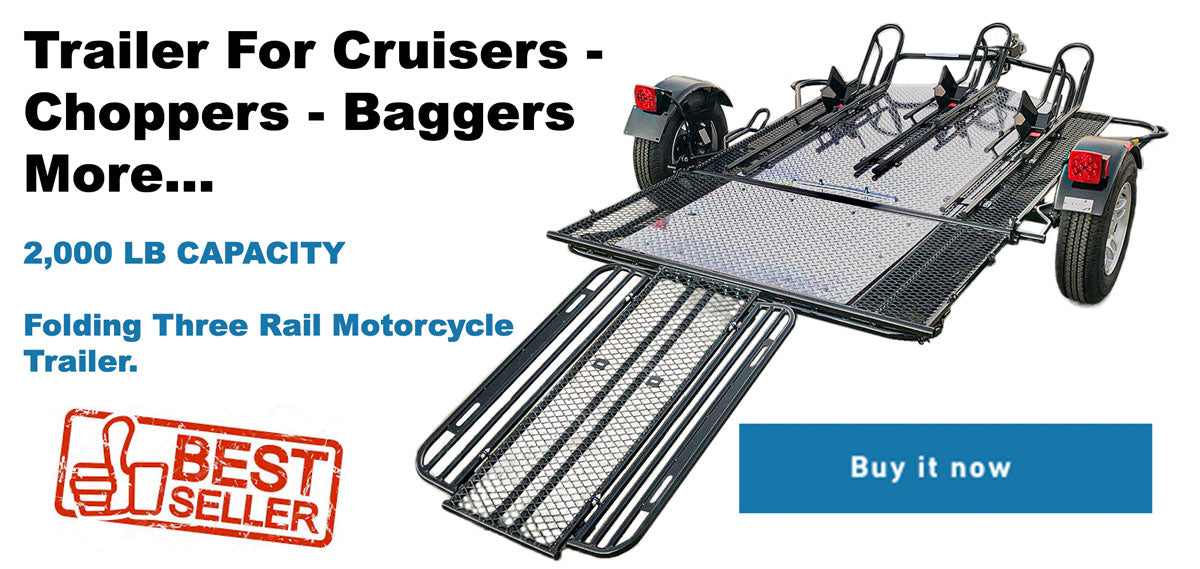 Trailer for motorcycles folds and stands for storage. The best motorcycle trailer  money can buy