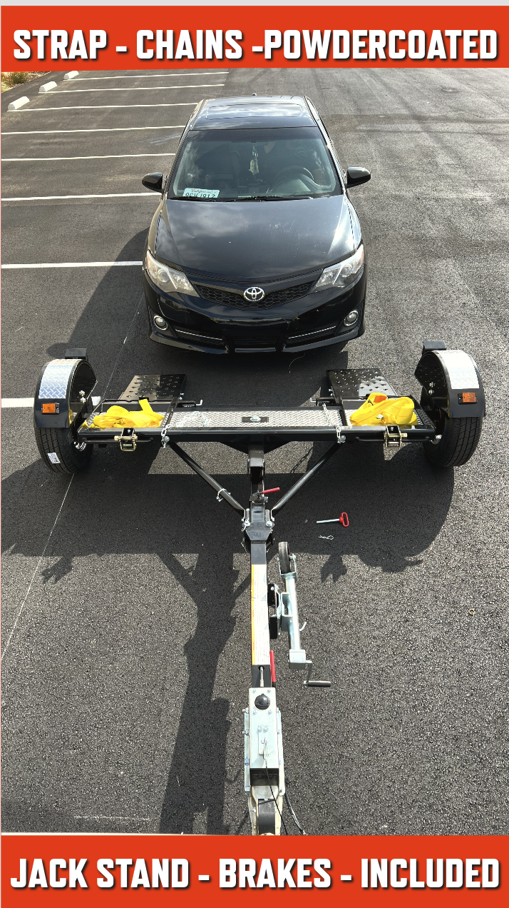 STRAP - CHAINS -POWDERCOATED  ALL INCLUDED WITH THIS AMAZING FOLDING CAR TOW DOLLY THDE BEST DOLLY FULLY LOADED FOR ANY RV TRIP