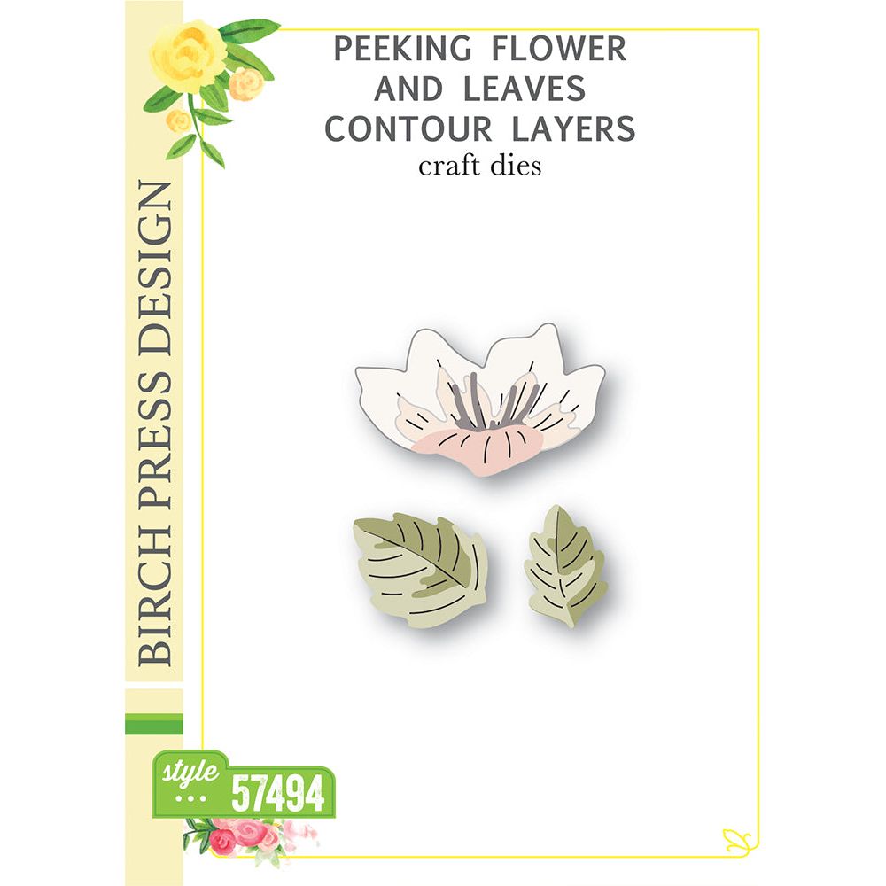 Birch Press Design Peeking Flower and Leaves Contour Layers Dies 57494