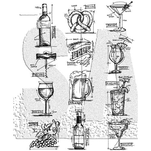 Stampers Anonymous Tim Holtz® Cocktails Blueprint Cling Stamp Set