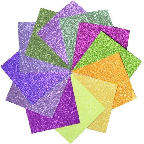 12 x A4 Sheets Multi Pack Sparkly Self Adhesive Glitter Paper 80gsm 6  Designs