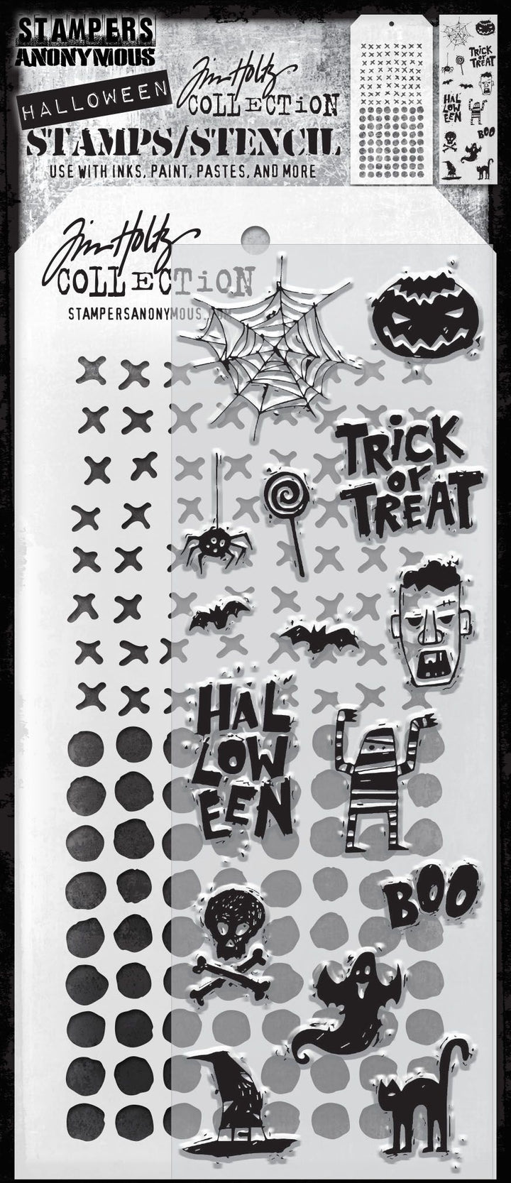 Tim Holtz 11 x 4.5 Halloween Tiny Frights Stencils & Stamps