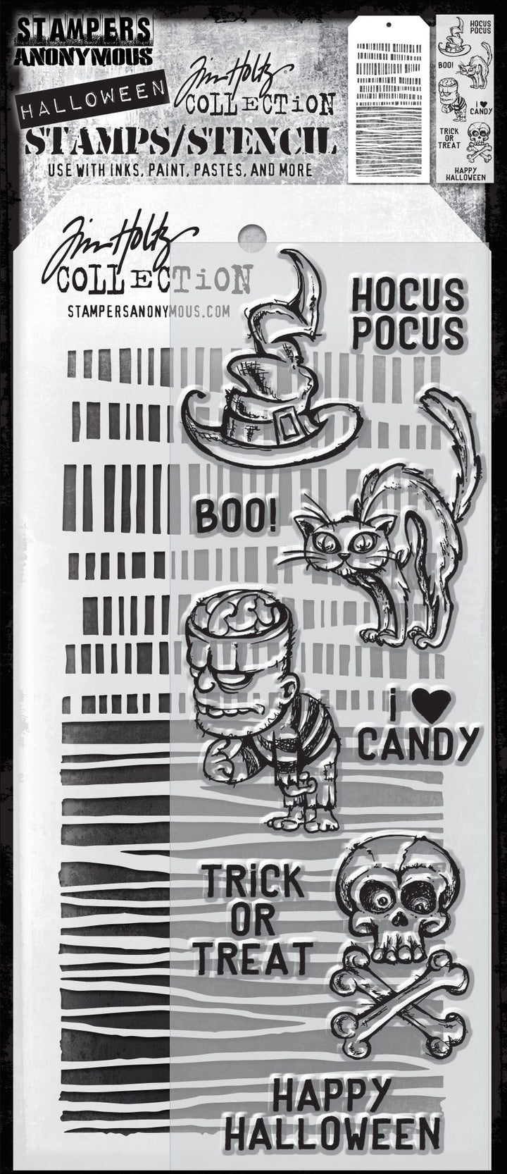 Tim Holtz 11 x 4.5 Halloween Tiny Frights Stencils & Stamps