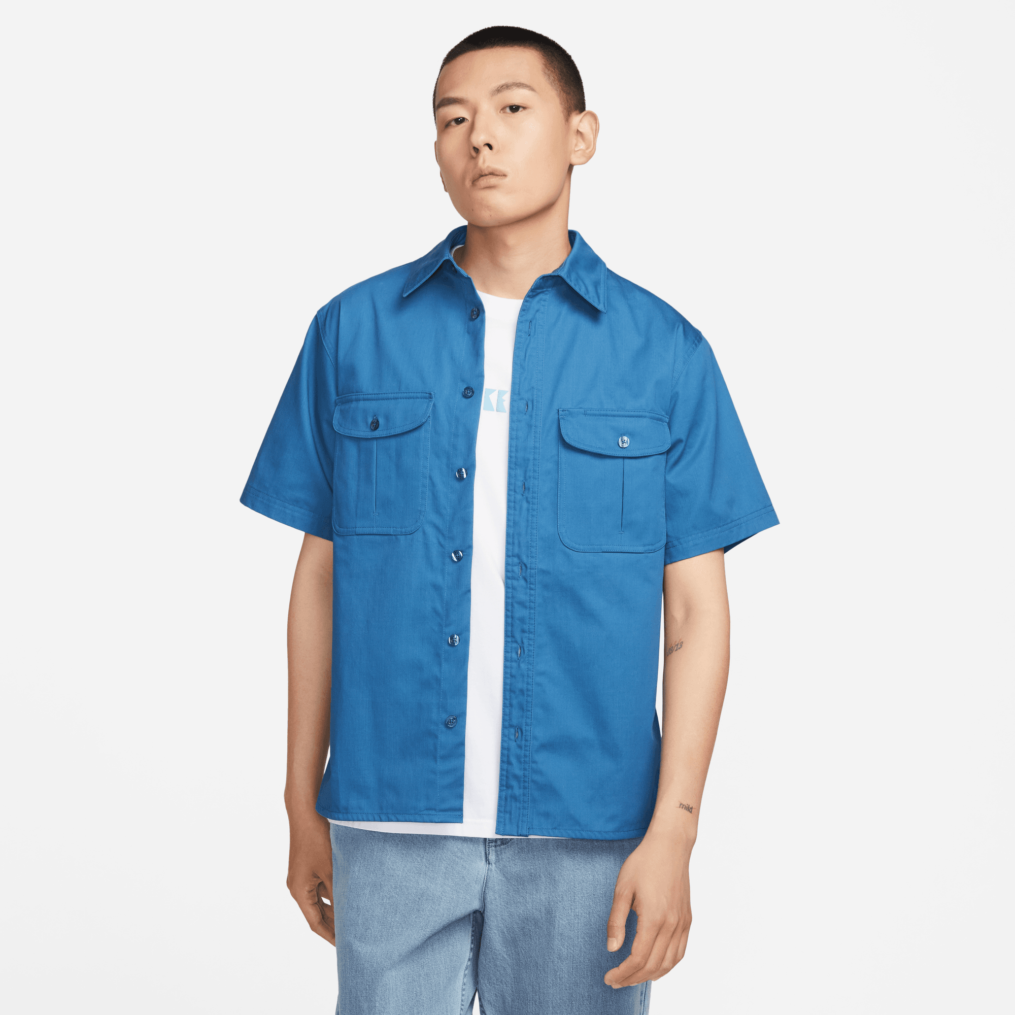 Nike Life Men's Woven Military Short-Sleeve Button-Down Shirt