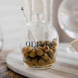 OLIVES GLASS JAR WITH SLOTTED SPOON