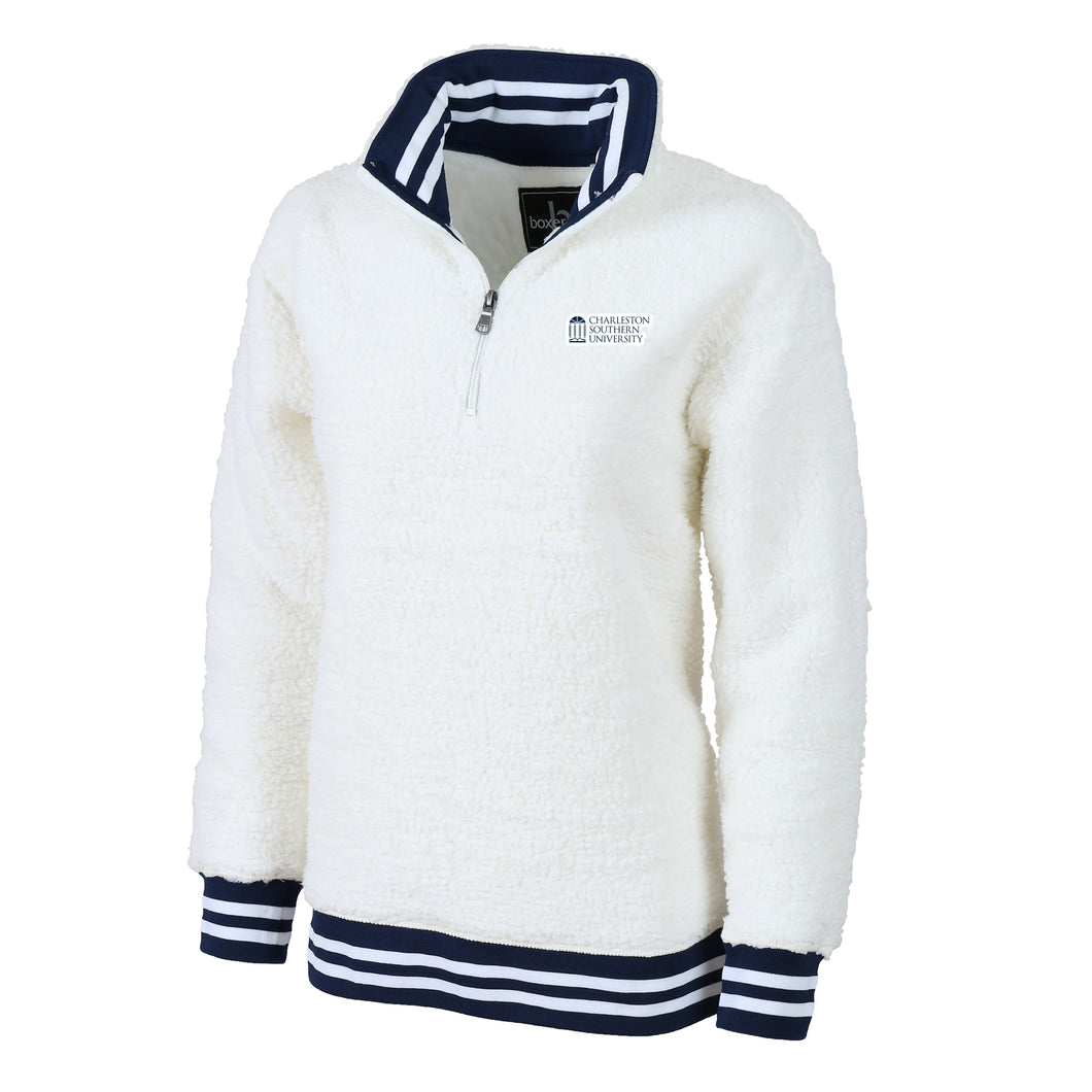 Boxercraft Sherpa 1/4 Pullover, Ivory with Navy Trim