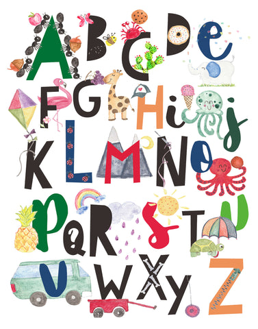 11x14 alphabet wall art for nursery, bedroom, homeschool room, or playroom