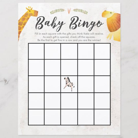 jungle safari baby bingo baby shower games