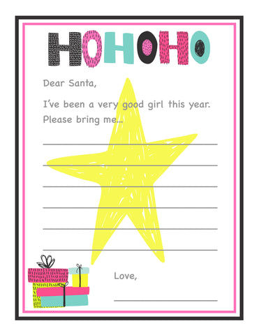 Girl Christmas letter to Santa free printable download