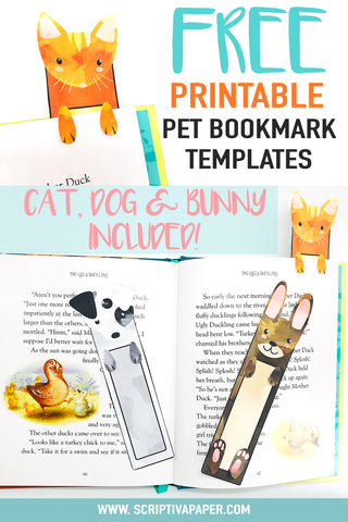 Free printable diy bookmarks for kids with cat dog and bunny rabbit templates