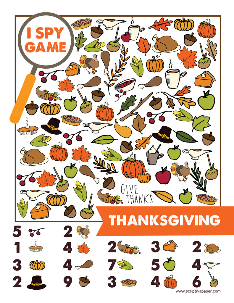 FREE Printable Thanksgiving Activity Sheet I Spy Game