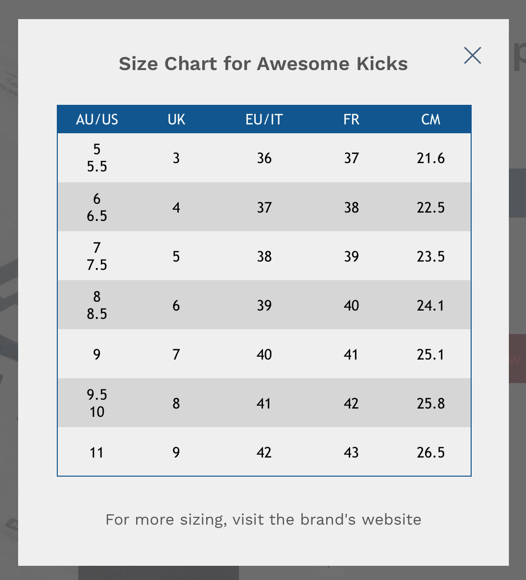 Size charts