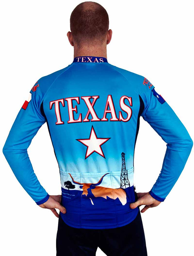 Texas Cool Blue Long Sleeve Bike Jersey Closeout Free Spirit Bike Jerseys