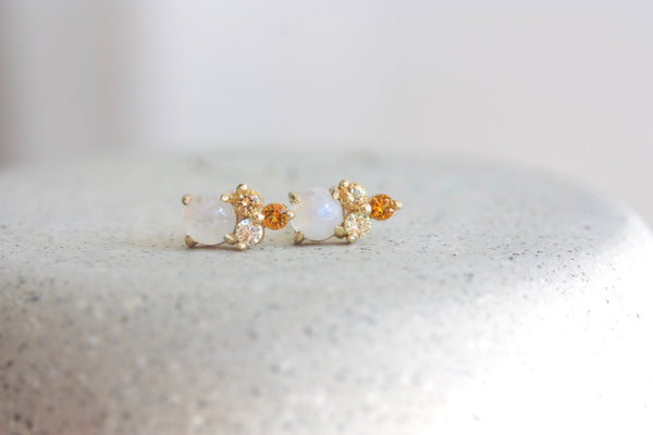 Yellow Moonstone Stud Earrings in Gold
