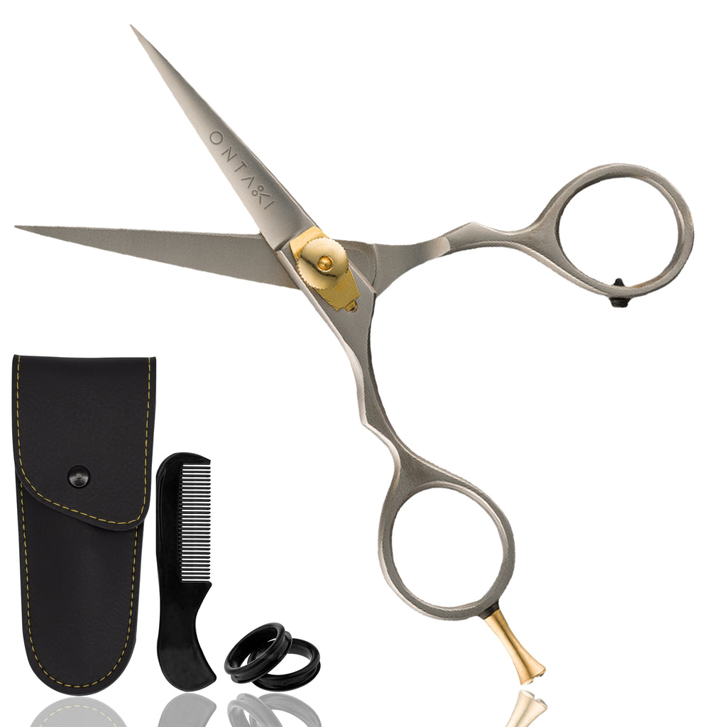 Zeus Handmade German Stainless Steel Beard Trimming Scissors with Genuine Leather Sheath