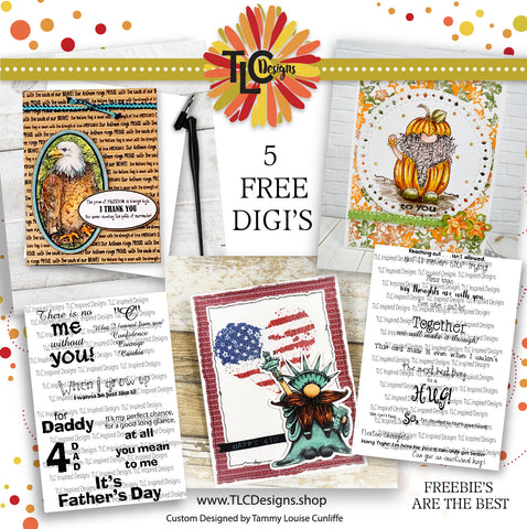 How many Freebie digital stamps are available at TLCDesigns.shop?  All 5 of them are just adorable