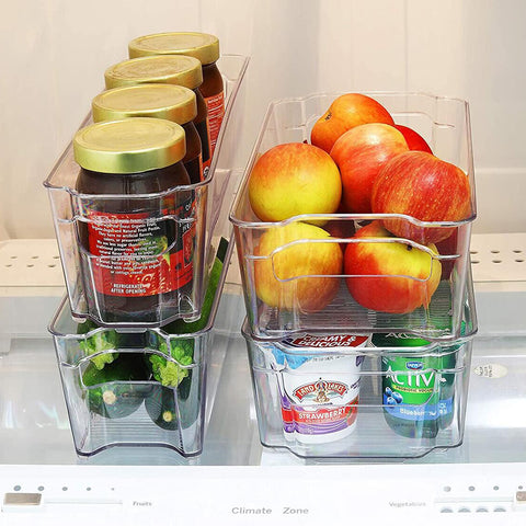 Clear refrigerator bins for organizing snacks fruits and vegetables