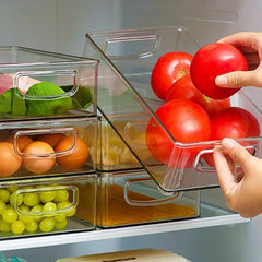 Clear Bins for refrigerator pantry to keep fruit vegetables snacks in place