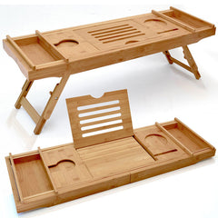 Bamboo bath caddy and bed tray with folding legs