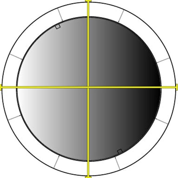 A round trampoline being measured frame-to-frame.